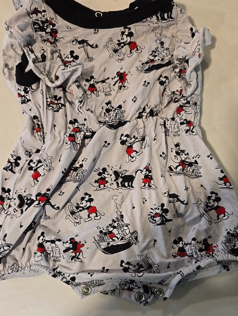 Baby Mickey Mouse Graphic Romper in Light Gray & Red